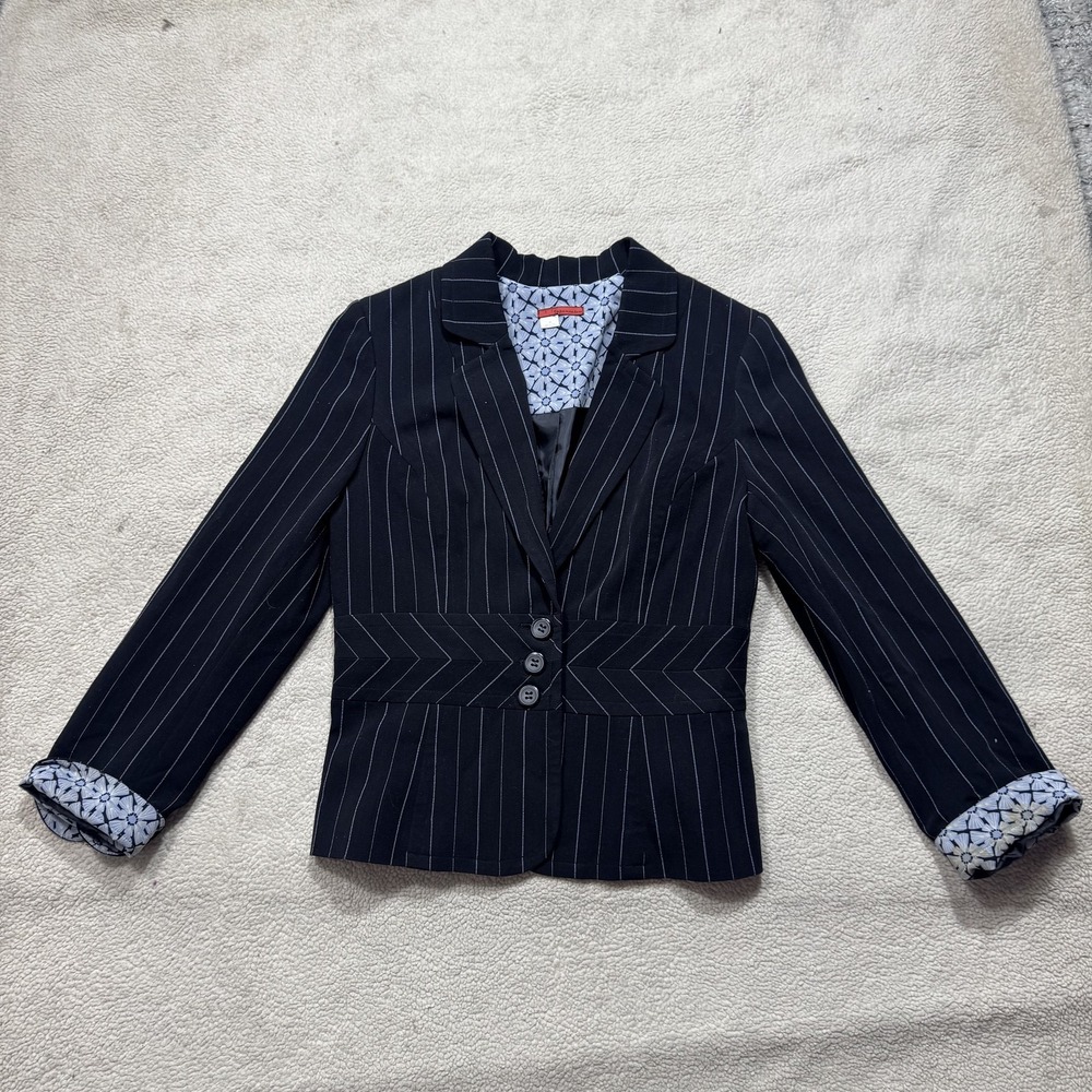 Tapemeasure Blazer Womens 10 Black Pinstripe Fitted Button Jacket‎ Anthropologie
